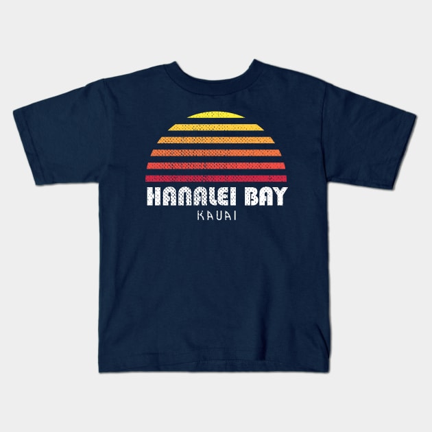 Hanalei Bay Kauai Hawaii Retro Sunset Family Beach Vacation Kids T-Shirt by PodDesignShop